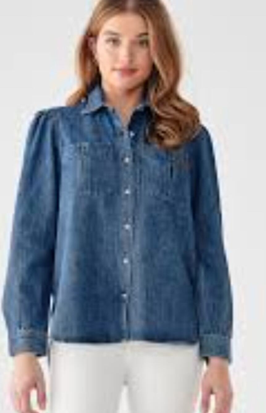 DL1961 Simone Denim Chambray Top Puff Sleeves Size Small Blue